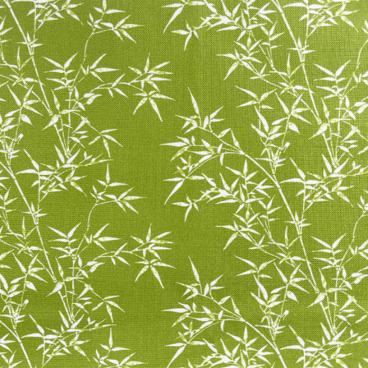 A green fabric featuring a bamboo pattern.